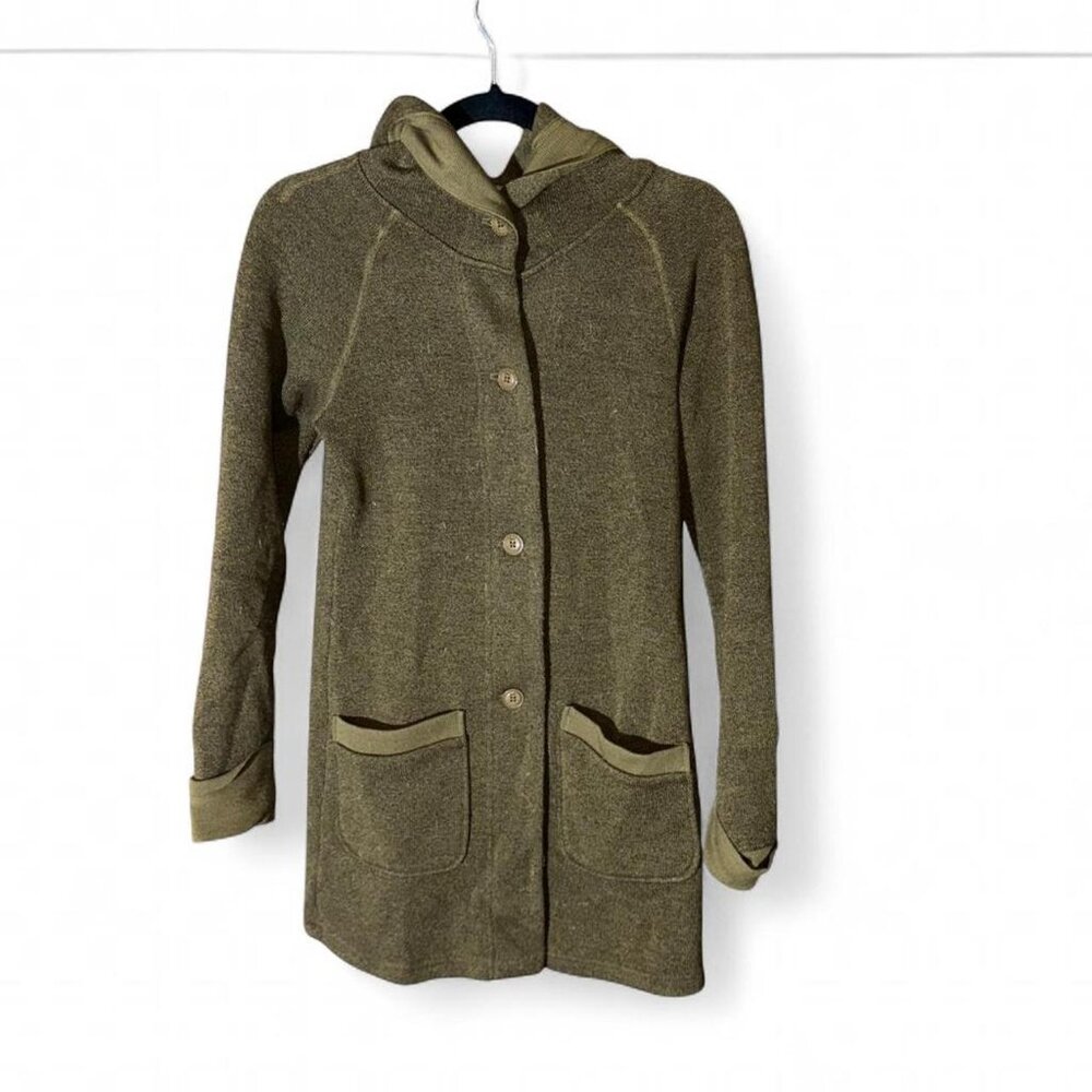 Super Natural Technical Performance button Down Hooded Jacket Green Polyester Wo